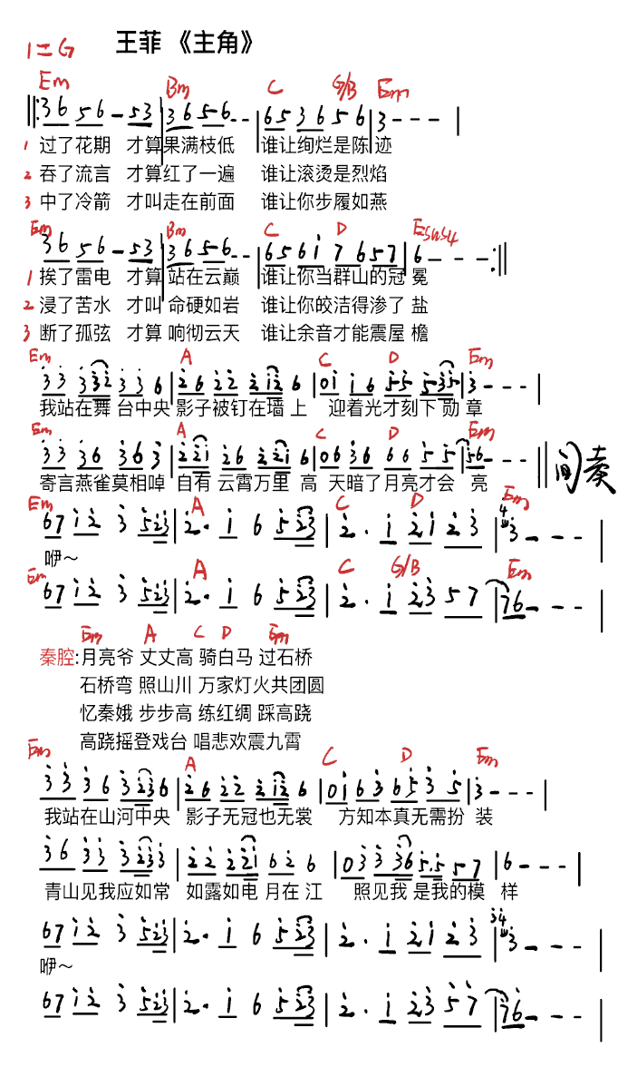 《主角》简谱